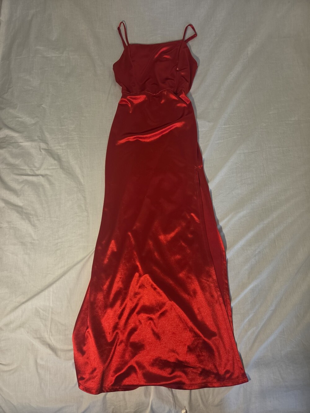 Alley & Sonne Women's Red Full Slip Satin Adjustable Spaghetti Dress
